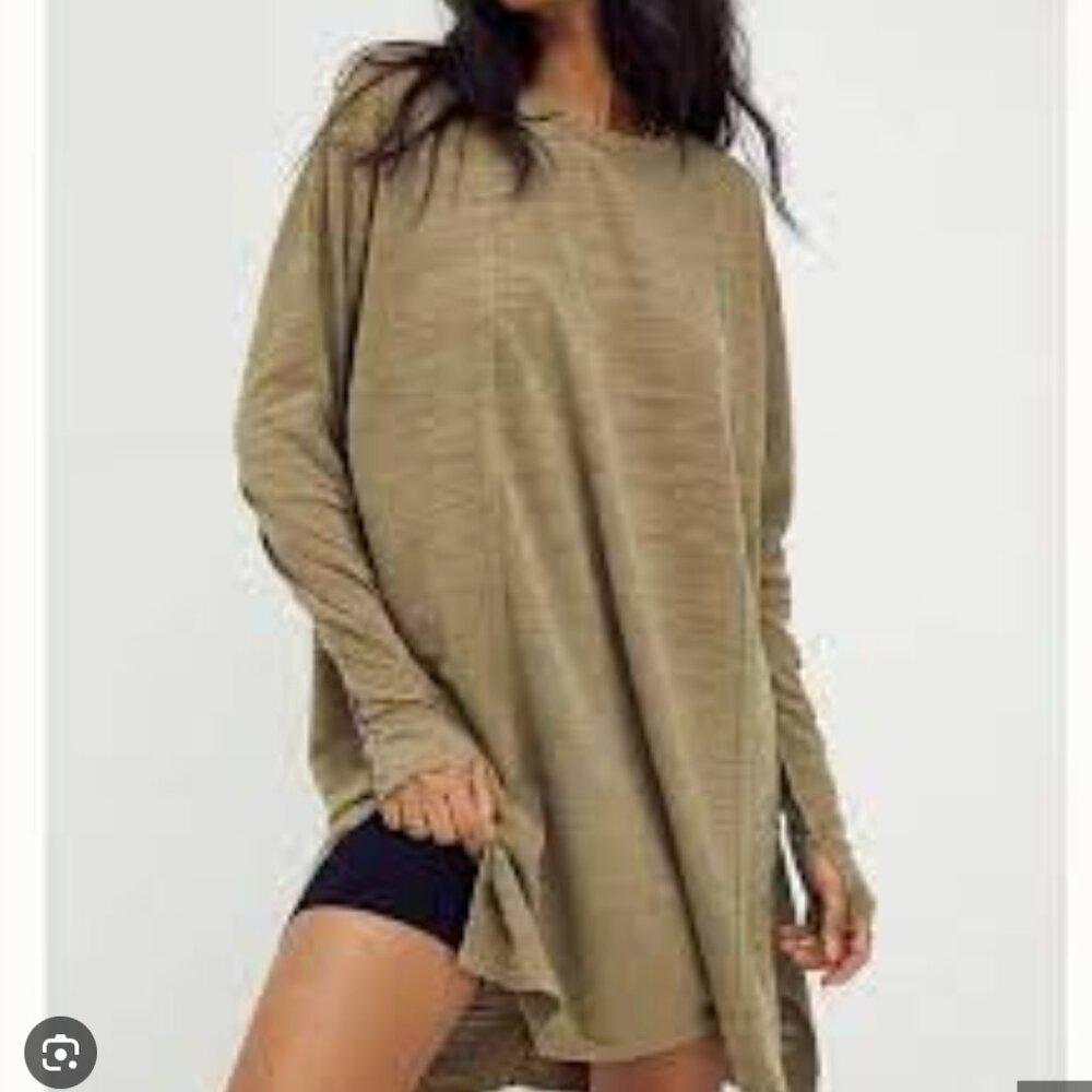 We the Free Long Beach Tunic Tee Gray/Green Sz XS